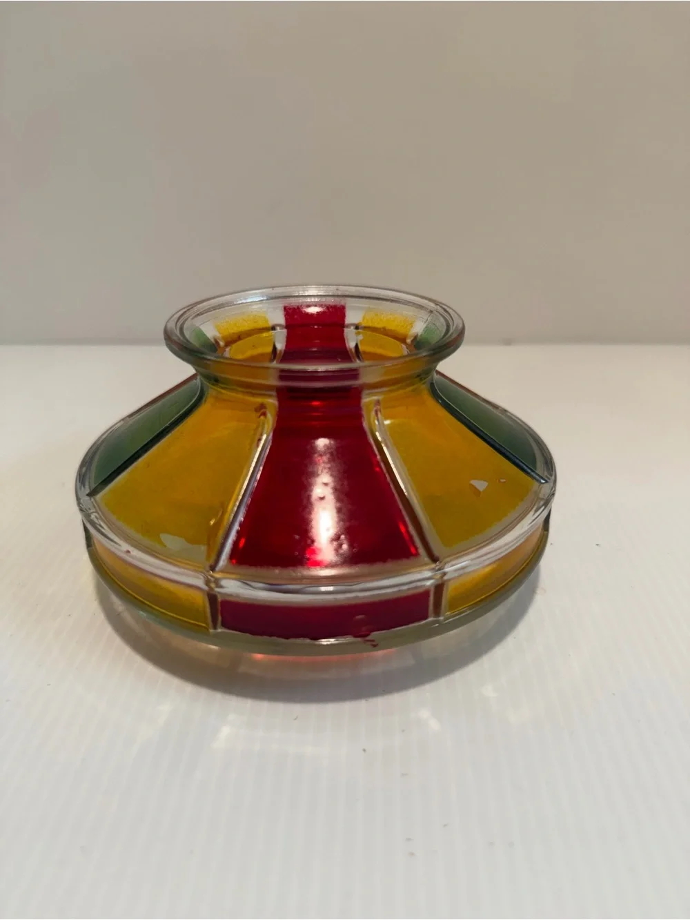 Vintage Mid-Century Multi-Color Paneled Glass Votive Tealight Candle Holder
